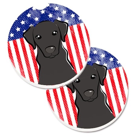 Carolines Treasures American Flag and Black Labrador Set of 2 Cup Holder Car Coaster BB2165CARC